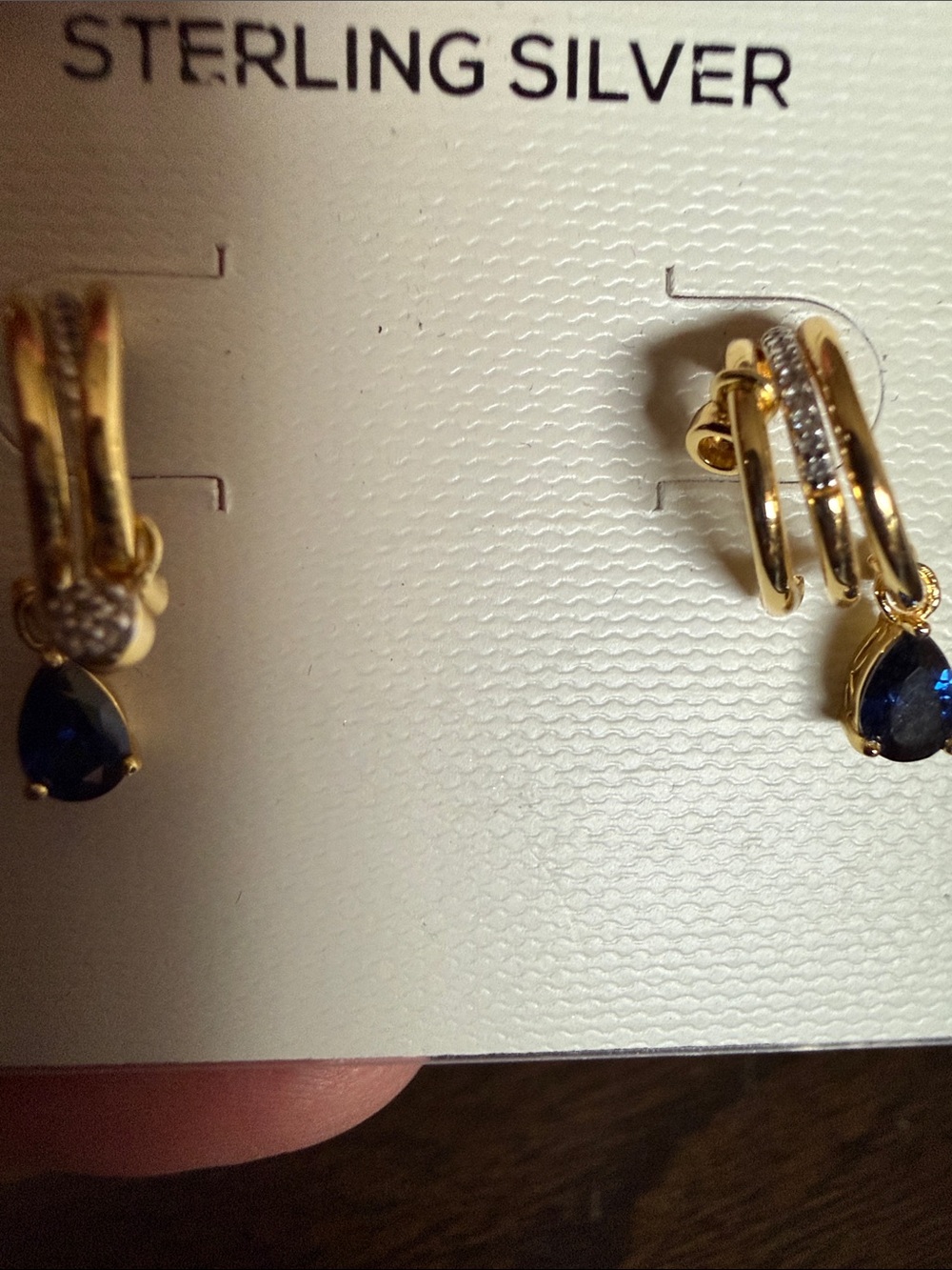 Sterling Silver Gold-Tone Blue Sapphire Teardrop Earrings